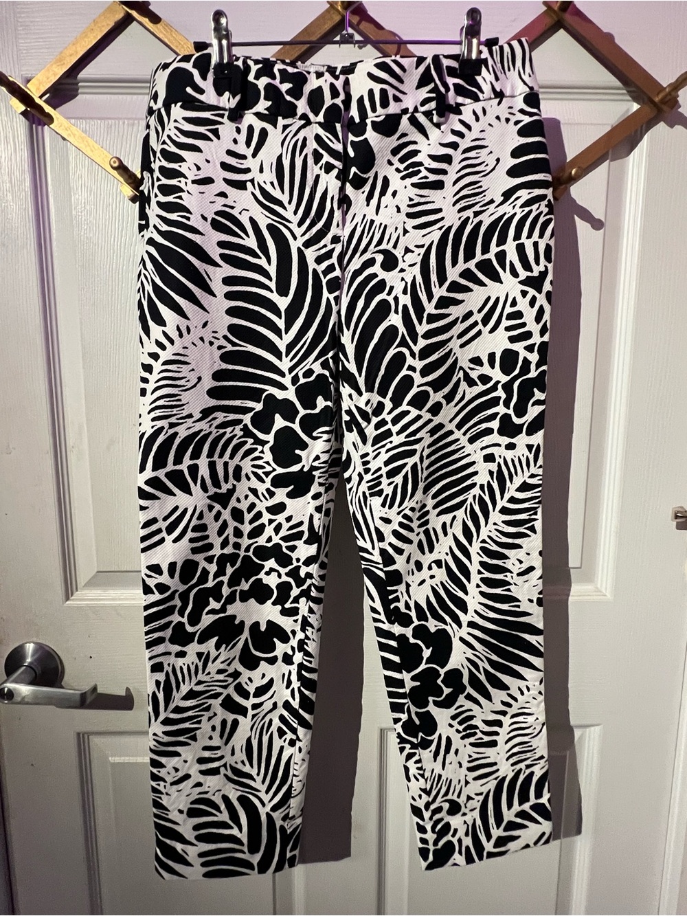 Talbots  Hampshire Black & White Leaf-Print Cropped Pants size 6P
